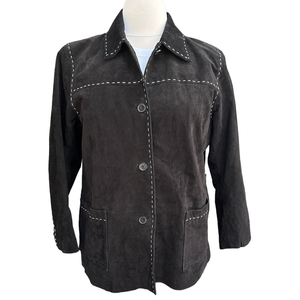D&CO Womens Black Western Button Down Suede Leather Jacket Size‎ 1X
